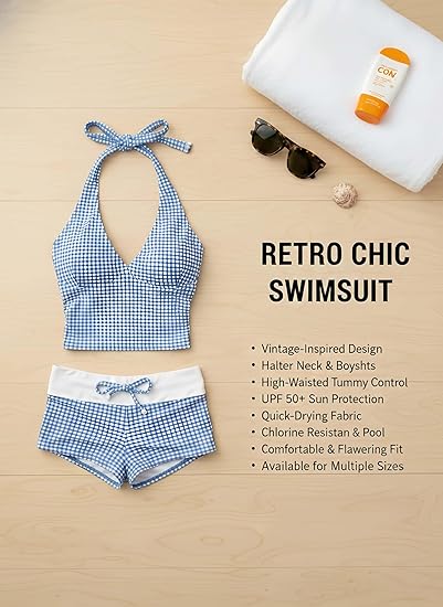 Gingham Halter Top &amp; High-Waisted Shorts 2-Piece Set