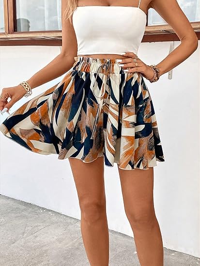 Abstract Brushstroke Print High-Waisted Flowy Mini Skirt