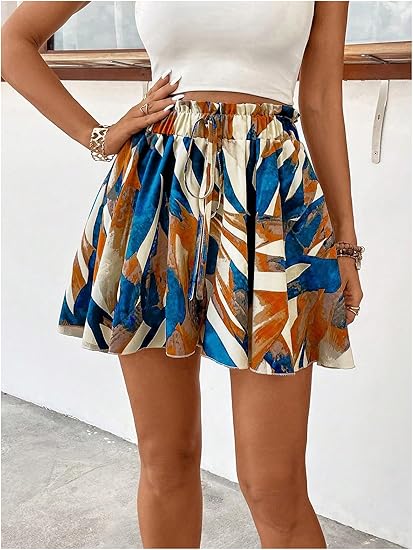 Abstract Brushstroke Print High-Waisted Flowy Mini Skirt