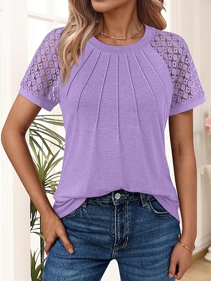 Lace Sleeve Pleated White Casual Top | Feminine Everyday Relaxed Fit Blouse