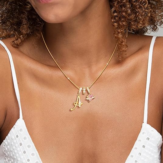 Personalized Pink Heart Saturn Initial Necklace – Dainty Gold &amp; Silver Letter Jewelry