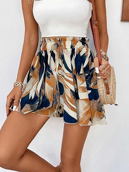 Abstract Brushstroke Print High-Waisted Flowy Mini Skirt