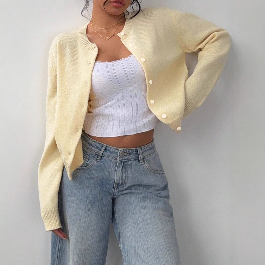 Crew Neck Button Down Knit Cardigan