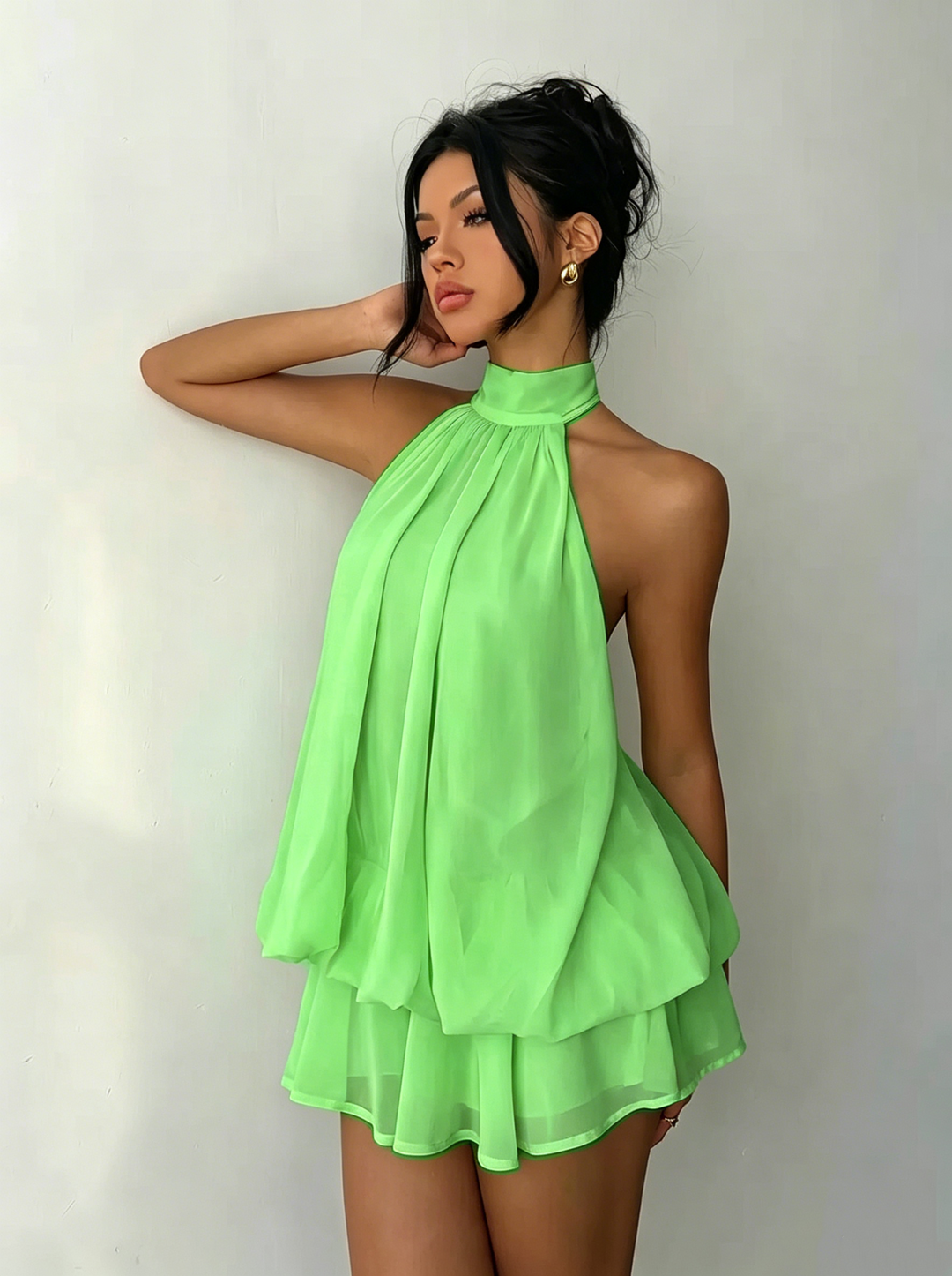 Halter Neck Chiffon Mini Dress
