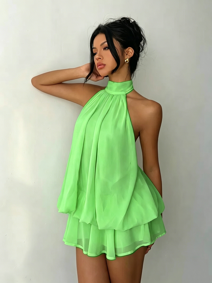 Halter Neck Chiffon Mini Dress