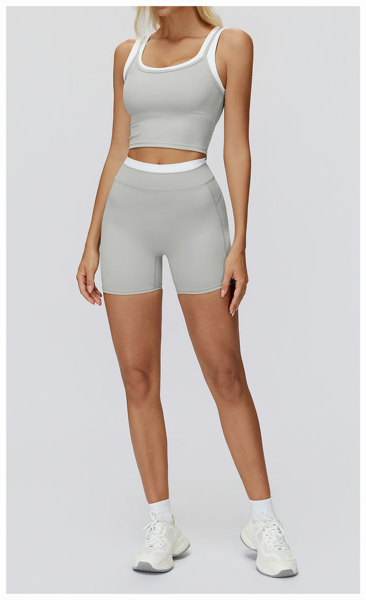 Mauve Contrast Trim Active 2-Piece Set: Cropped Tank &amp;amp; Tennis Skirt