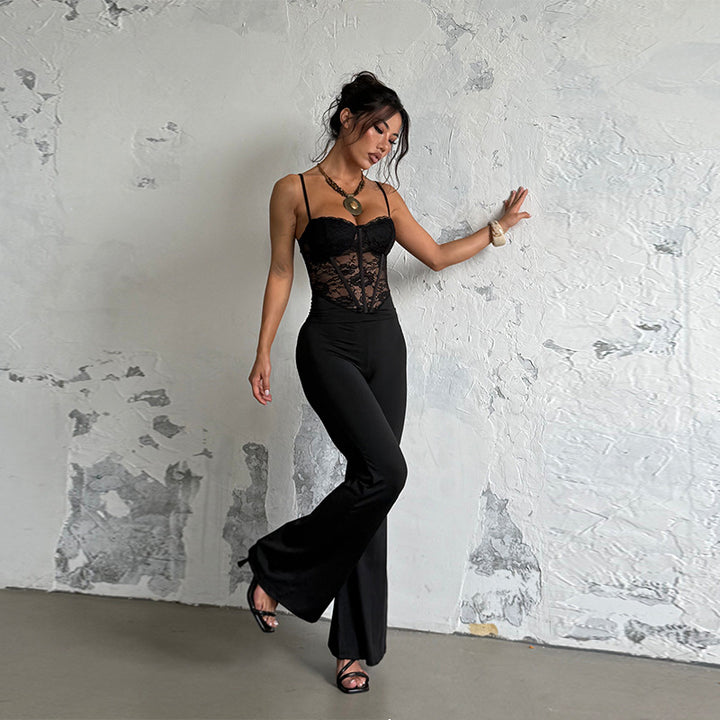 Black Lace Corset Flare Jumpsuit