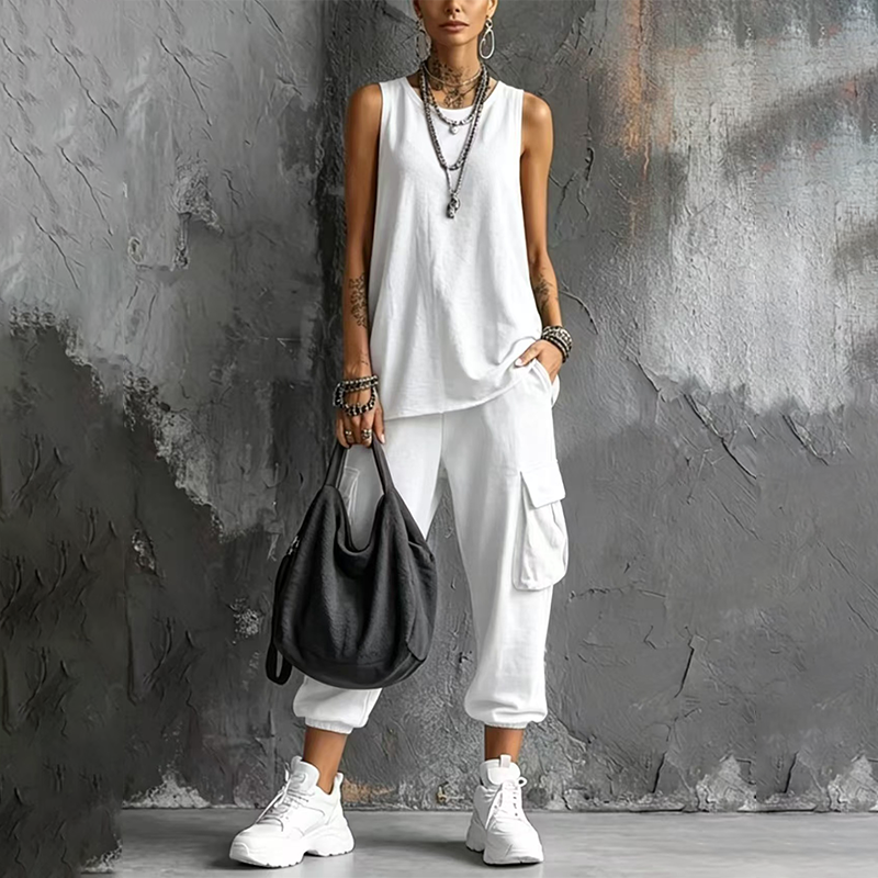 Sleeveless top and harem pants set