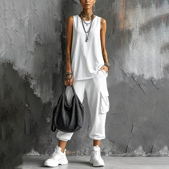 Sleeveless top and harem pants set