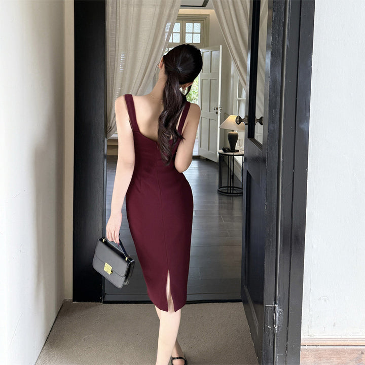 Fitted Slit Spaghetti Strap Dress