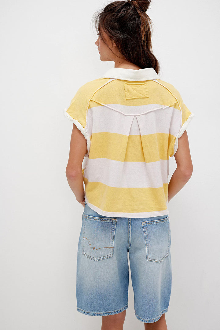 Stripe Cropped Rugby Polo Shirt
