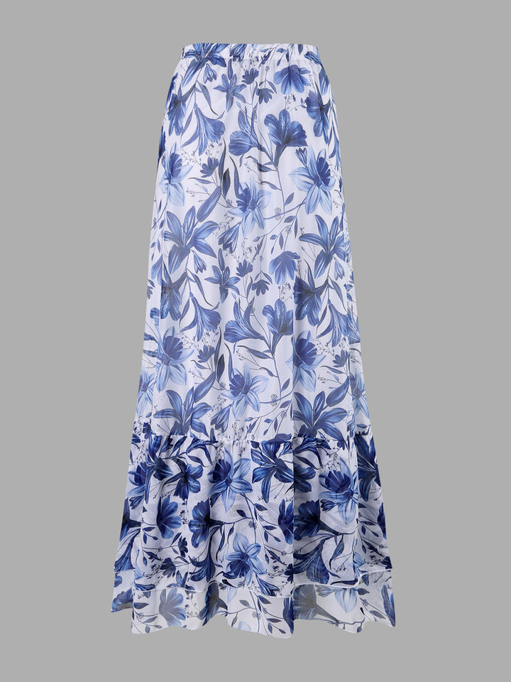 Floral One-Piece Swimsuit with Maxi Cover-Up Skirt Set