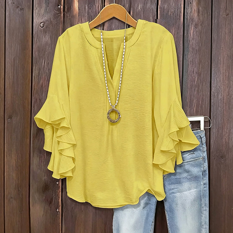 Ruffle-Sleeve V-Neck Blouse