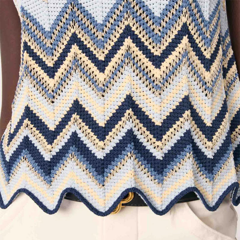 Casual wavy knit sleeveless vest and pants