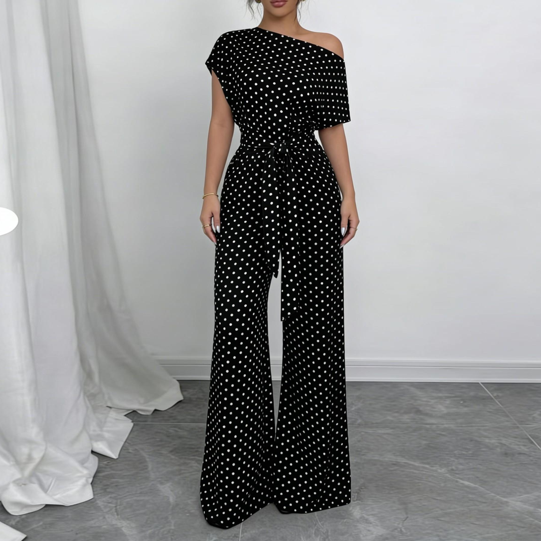 Off Shoulder Belted Wide Leg Jumpsuit