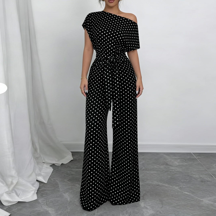 Off Shoulder Belted Wide Leg Jumpsuit