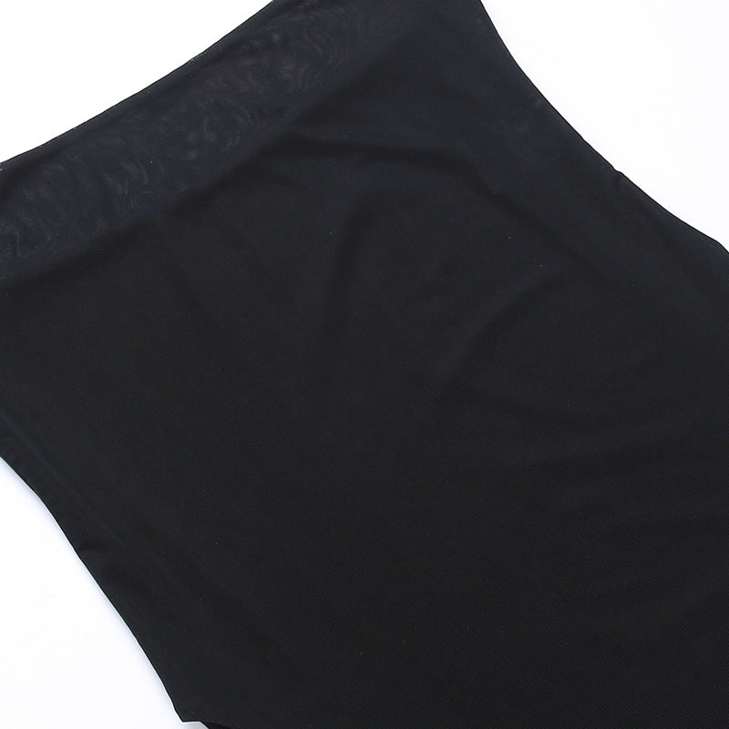 Black Mesh Halter Cover-Up Dress with Cut-Out Rings