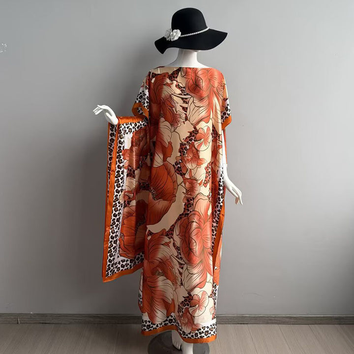 Elegant Casual Loose Fit Maxi Dress with Headscarf Two Piece Fashion Set