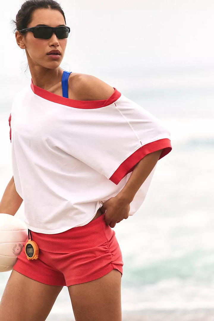 Color-Block Cropped Tee &amp;amp; Low-Rise Shorts Two-Piece Set