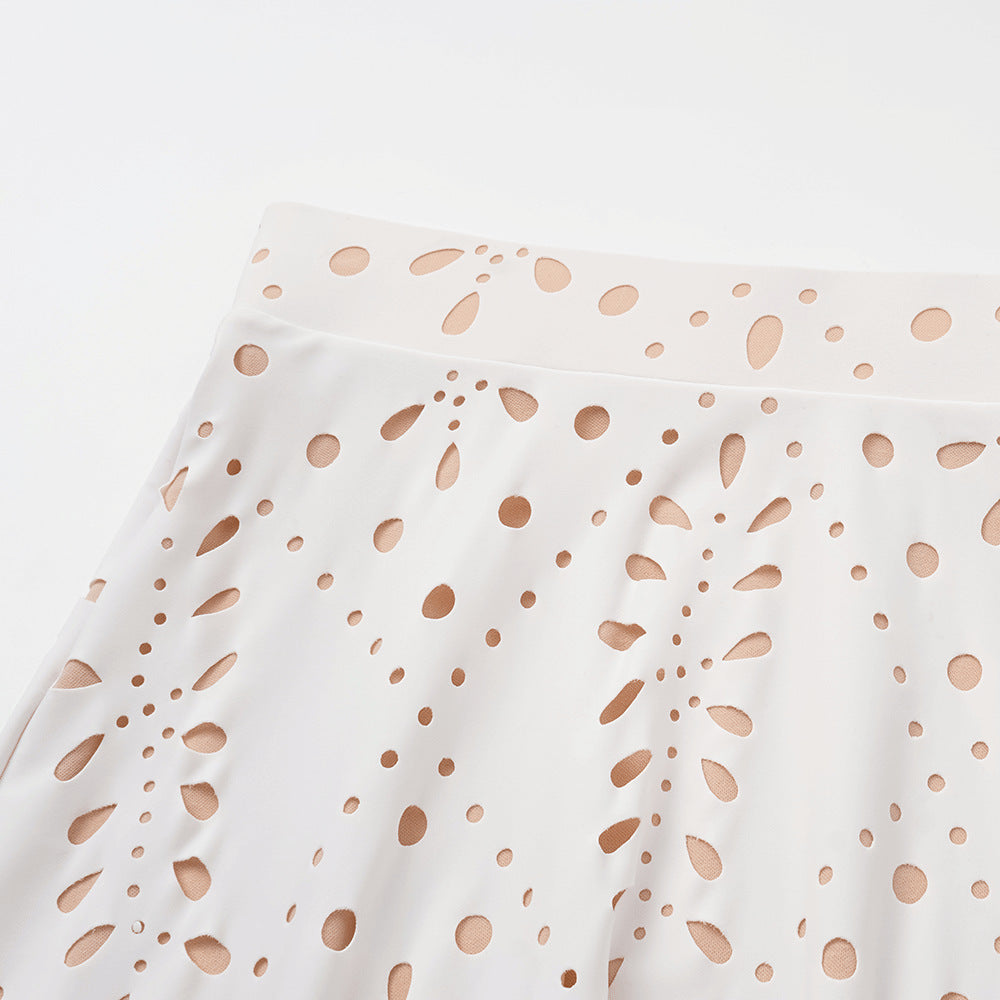 White Laser-Cut One-Piece Swimsuit with Matching Maxi Cover-Up Skirt Set