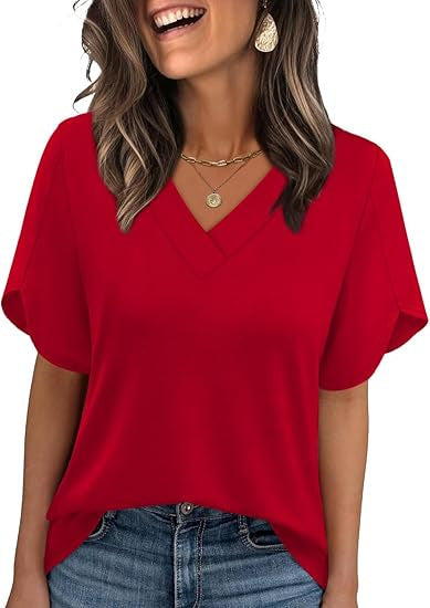V-Neck Dolman Sleeve Casual T-Shirt, Loose Fit Solid Color Blouse