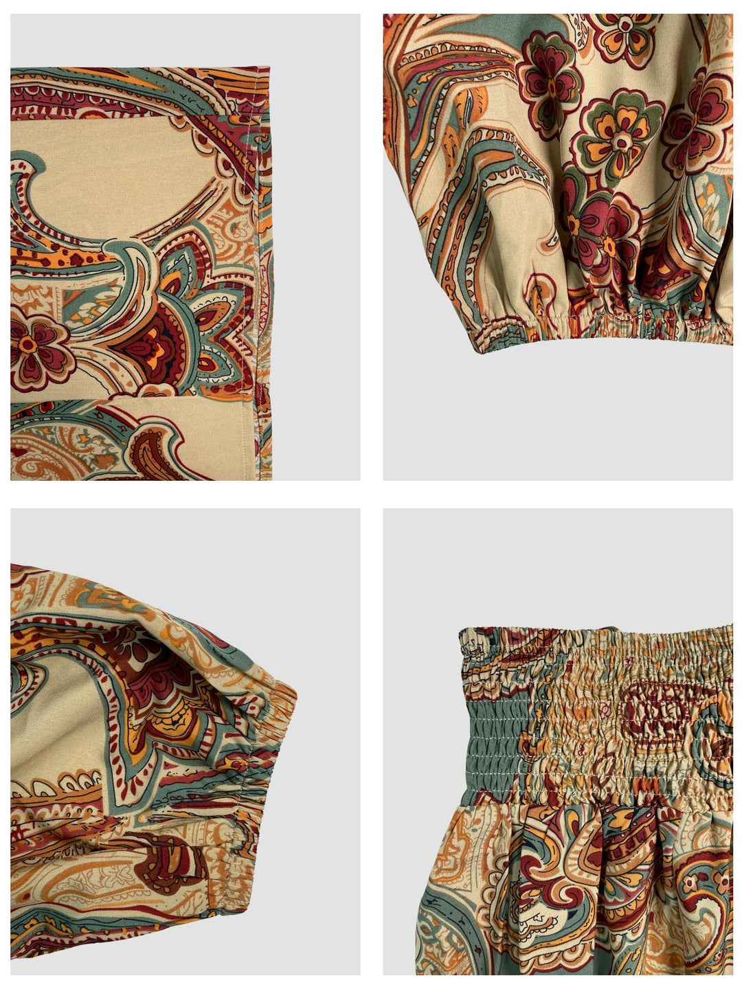 Paisley Floral Print Off-Shoulder Two-Piece Set