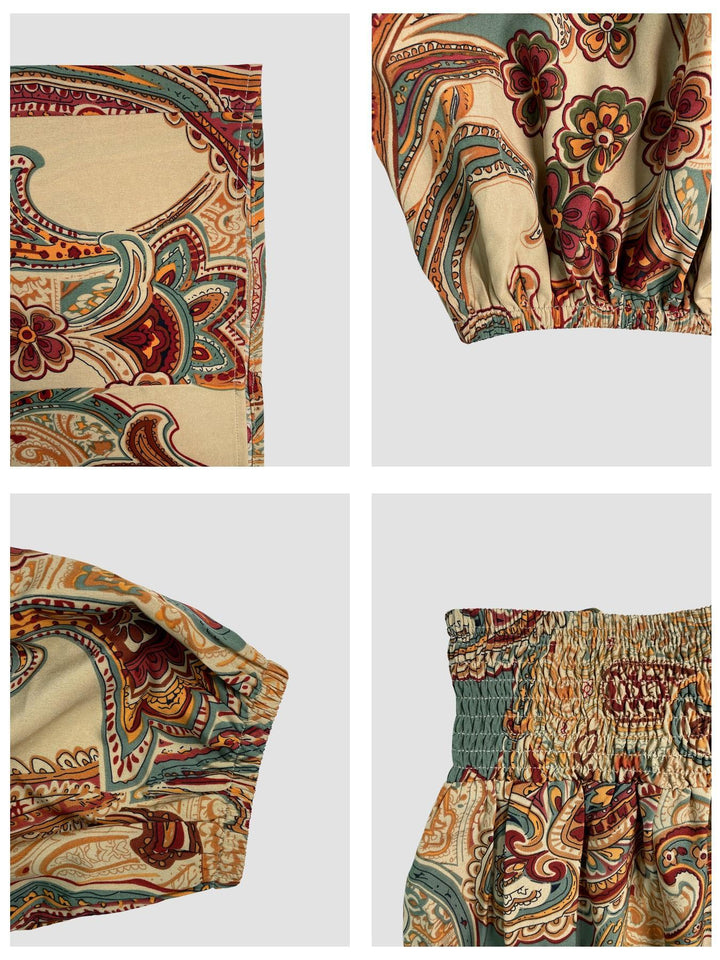 Paisley Floral Print Off-Shoulder Two-Piece Set