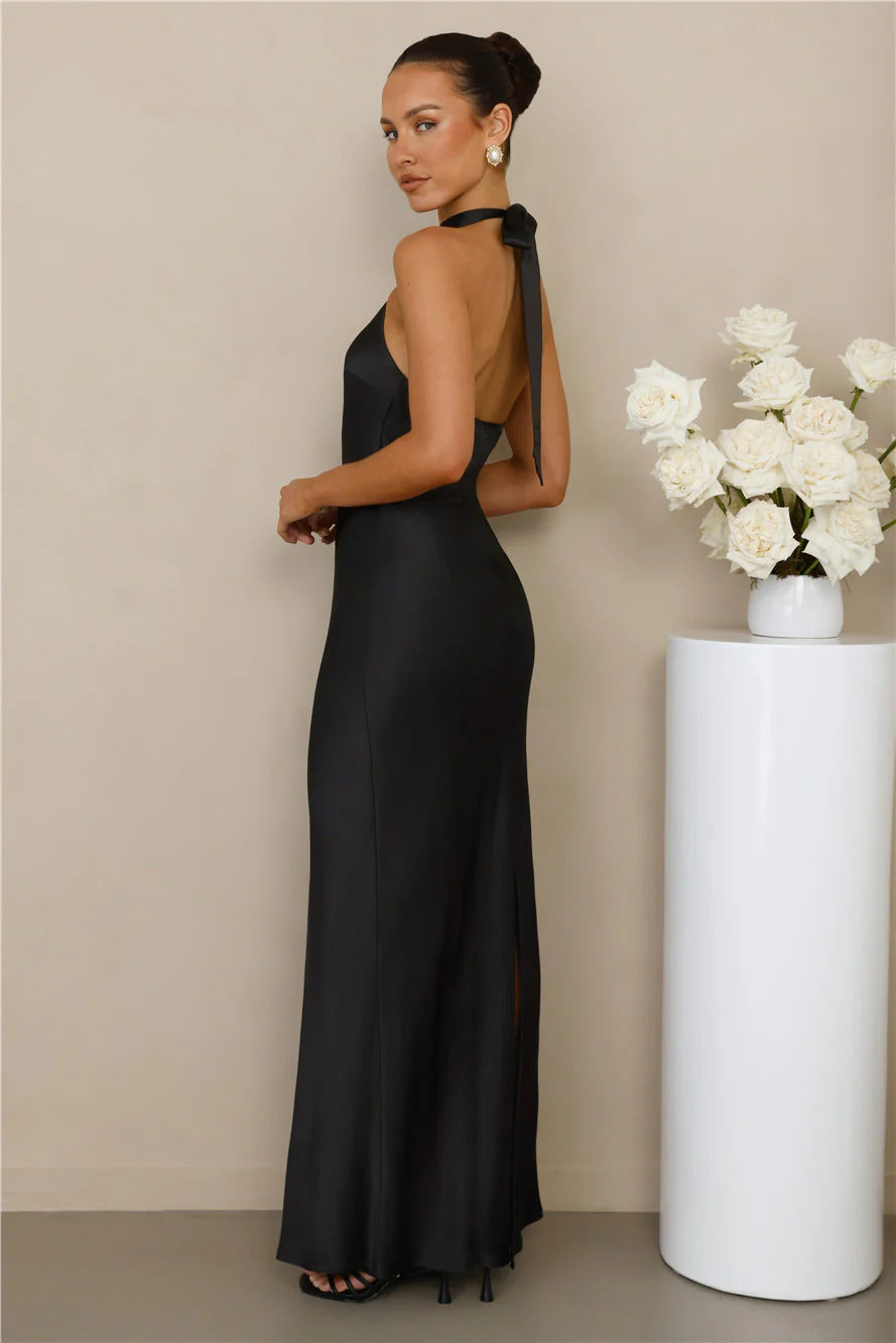 Halter Neck Satin Maxi Dress | Elegant Mermaid Evening Gown