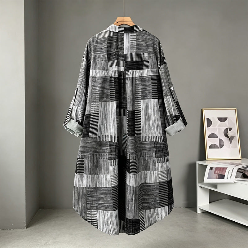 Patchwork plaid long-sleeved cardigan