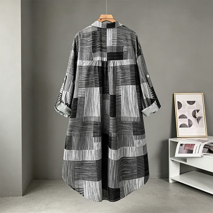 Patchwork plaid long-sleeved cardigan