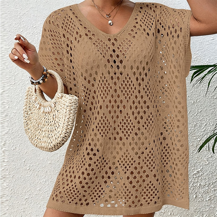 Loose-fitting mid-length openwork beach cover-up