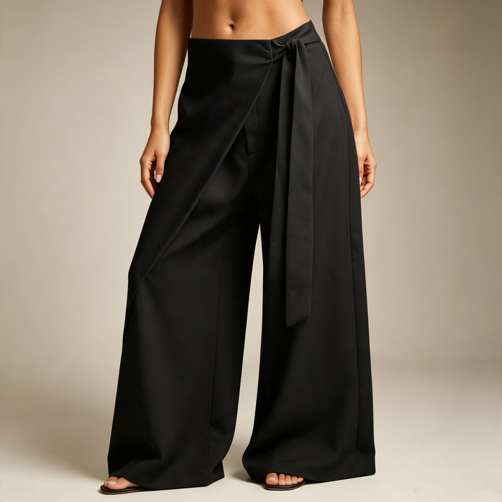 Criss-Cross Wrap Waist Wide Leg Pants