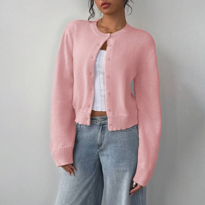 Crew Neck Button Down Knit Cardigan