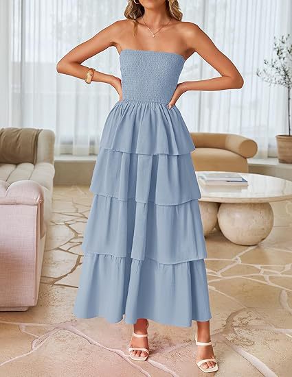 Women Summer Maxi Dress 2026 Casual Boho Sleeveless Spaghetti Strap Smocked Tiered Long Beach Sundresses