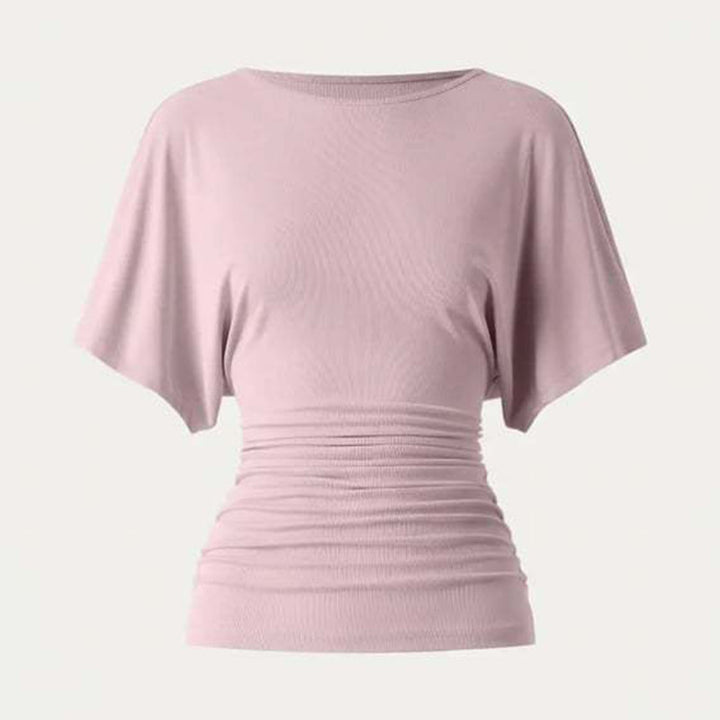 Boat neck batwing sleeve side collar top