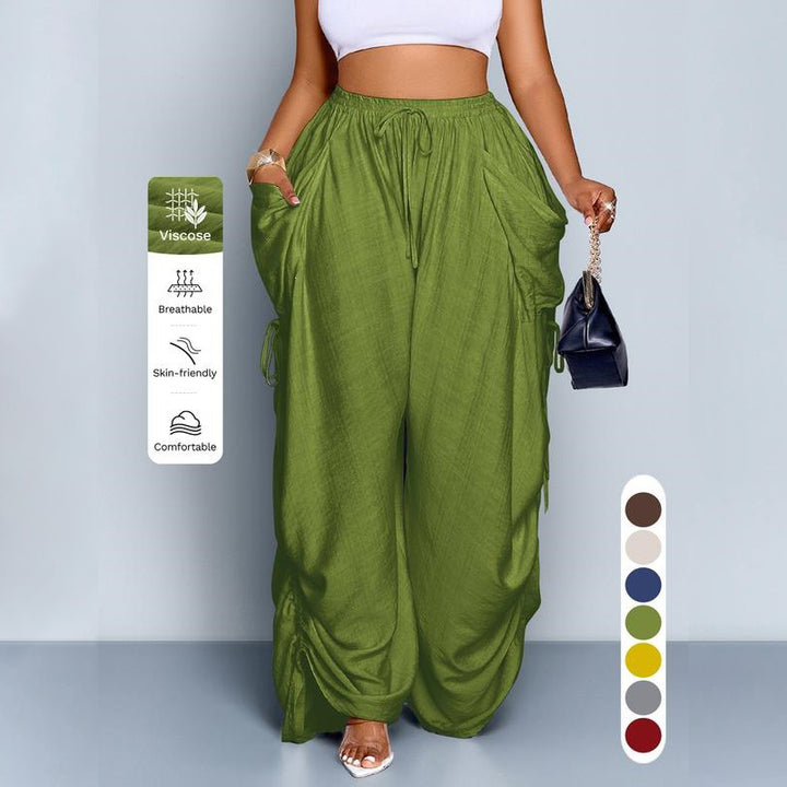 Retro drawstring high-waisted wide-leg pants
