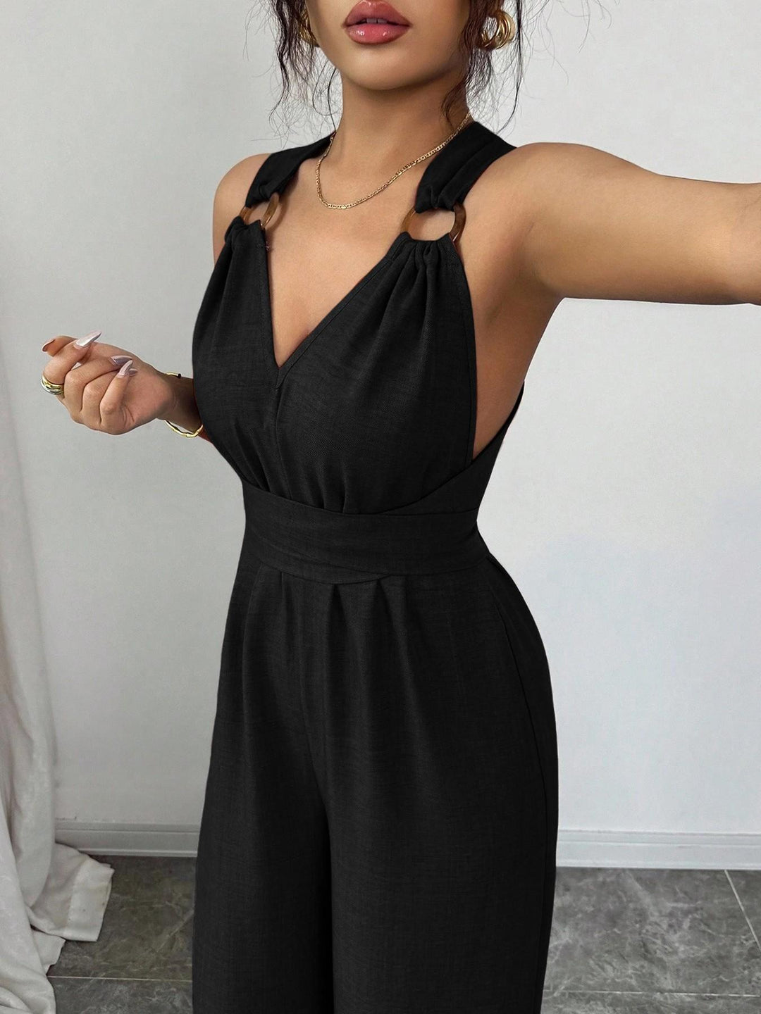 Rust Crisscross Back Wide-Leg Jumpsuit