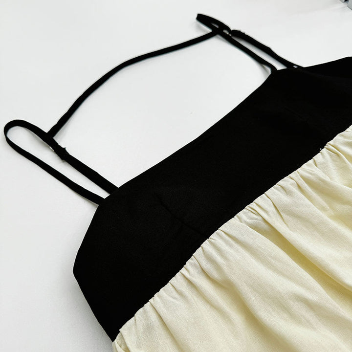 Color Block Spaghetti Strap A-Line Maxi Dress | Cream &amp;amp; Black Minimalist Contrast Maxi