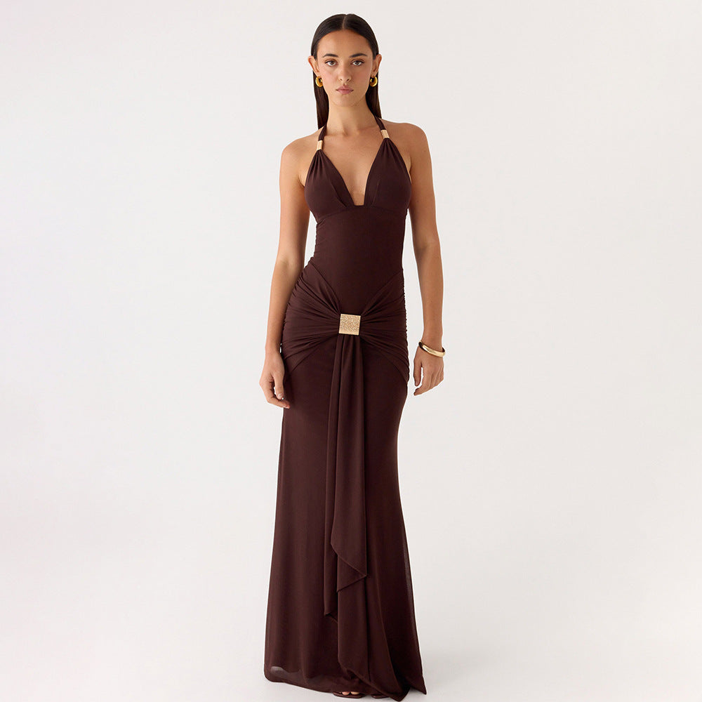 Mint Green Halter Neck Mesh Maxi Dress