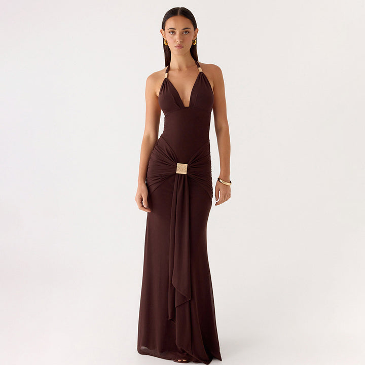 Mint Green Halter Neck Mesh Maxi Dress
