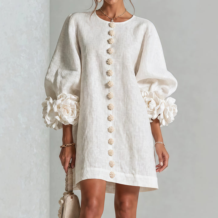 Floral-cuff puff-sleeve mini dress
