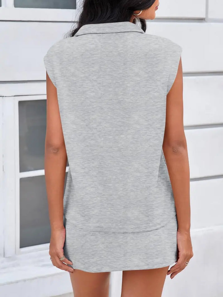 2-Piece Activewear Set, Half-Zip Sleeveless Top &amp; Wrap Skort with Built-In Shorts