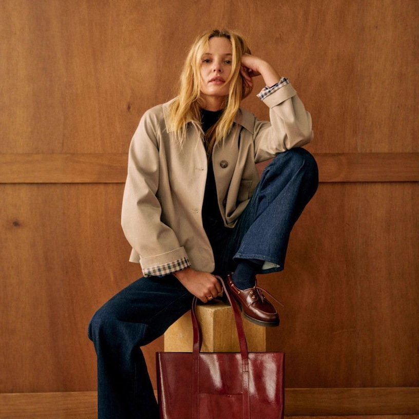 Cropped Check Cuff Trench Jacket