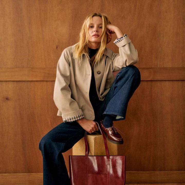 Cropped Check Cuff Trench Jacket