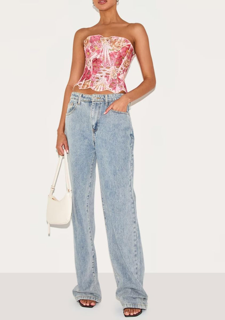 Pink Butterfly Lace Corset Top