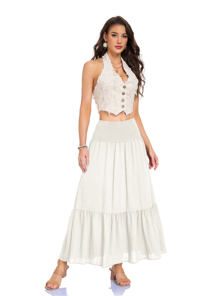 Smocked Waist Tiered Maxi Skirt Effortless movement. Everyday boho ease.
