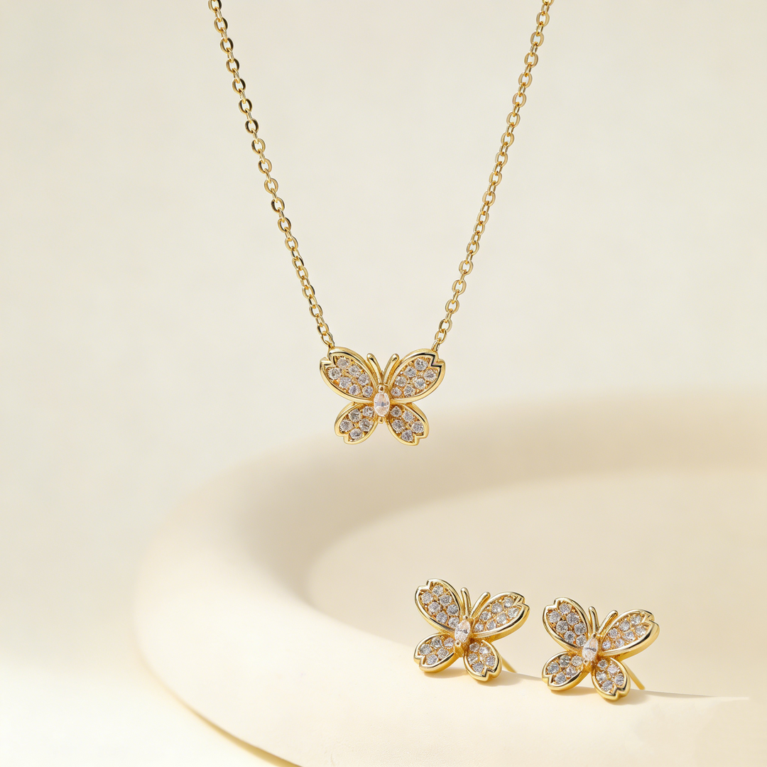 Exquisite Gold Necklace &amp;amp; Earring Set Sparkle—Effortlessly Yours.