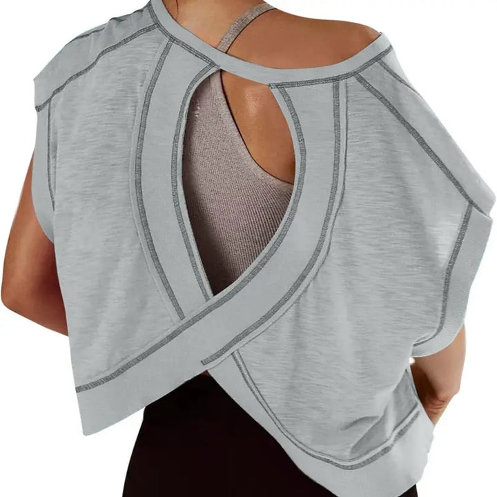 Open-Back Cropped Athletic Tee, Breathable Twist-Back Workout Top