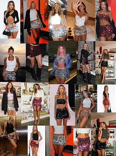 Sequin High Waist Bodycon Mini Skirt | Glitter Night Out Skirt