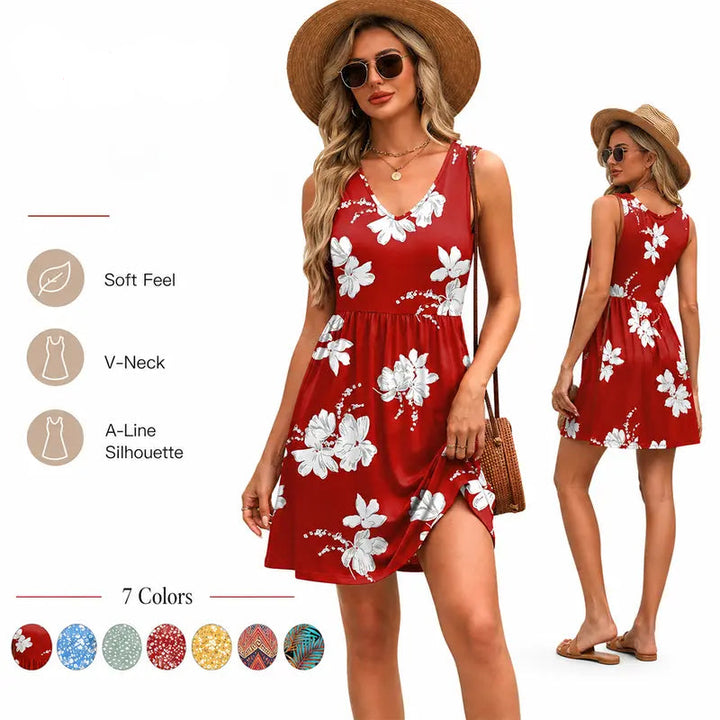 Women Summer Dress 2026 Floral Print A-Line Sleeveless Casual Sundress